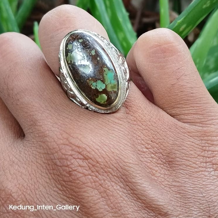 Cincin Pria Batu Pirus | Natural Turquoise | Pirus Persia Asli Hijau Sakral | Persia Sakral