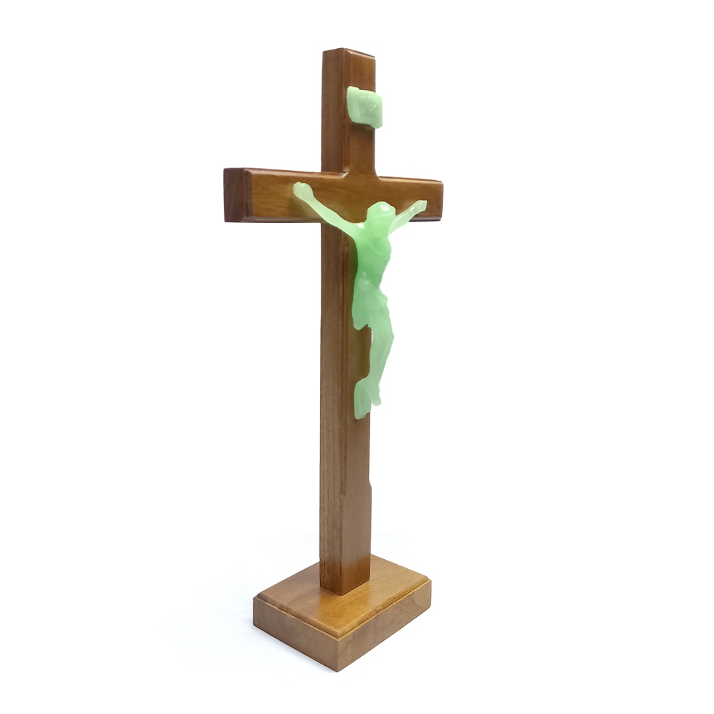 Salib Duduk Korpus FOSFOR 30 cm/Salib Duduk Fosfor/Salib Meja Katolik