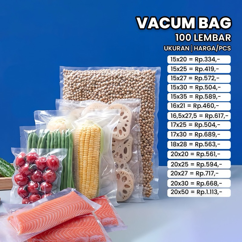 

Plastik Vacuum Food Grade | Polos | Isi 100 Lembar, berkualitas premium | Katalog 2