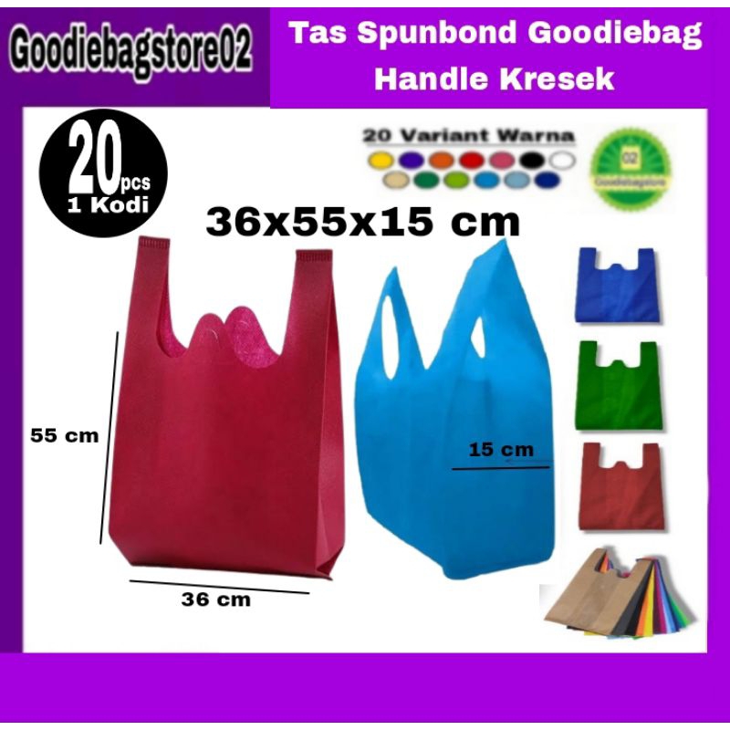 

1kodi/20 pcs, Tas kain spunbond handle kresek ukuran 36x55x15 cm,Goodiebag,
