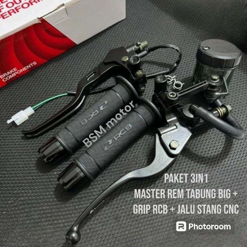 Paket Set Lengkap Master Rem Tabung Big Smoke + Handgrip RCB HG55 Original + Jalu Stang CNC Anti Kar