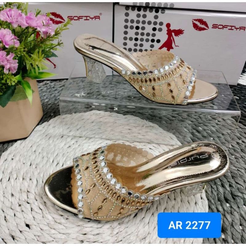 Purple sandal Pesta kaca hak 5cm