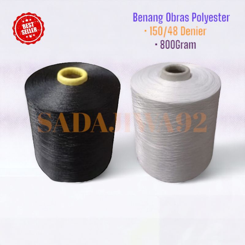 BENANG OBRAS POLYESTER 800GRAM HITAM/PUTIH | BENANG POLYESTER 150/48 | POLYESTER | POLISTER