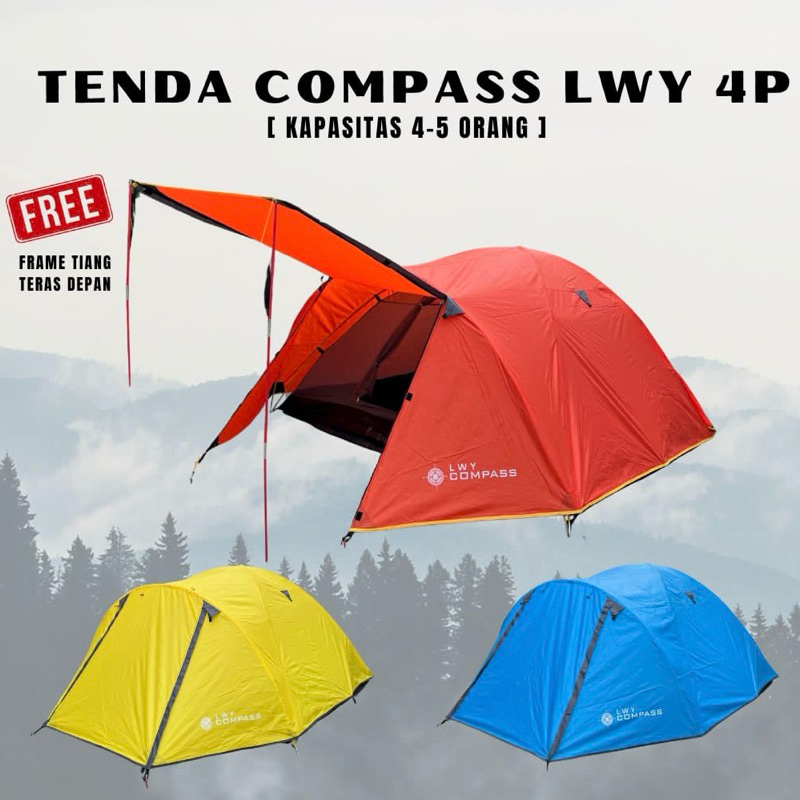 Tenda Compass 4 orang, tenda camping double layer 4-5 orang