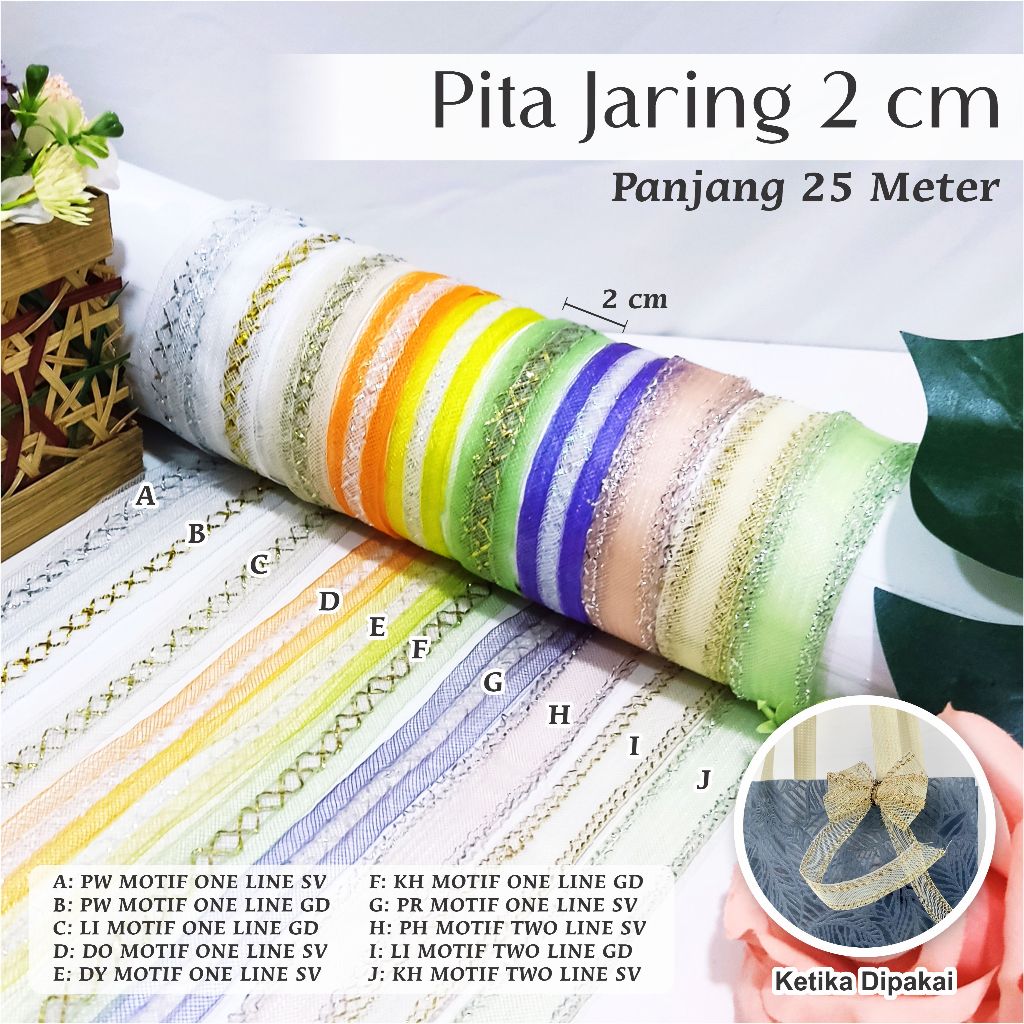 

1 ROLL Pita Kado Pita Hampers Pita Aksesoris Souvenir Pita Jaring Aksesoris Tambahan Pita 2 cm