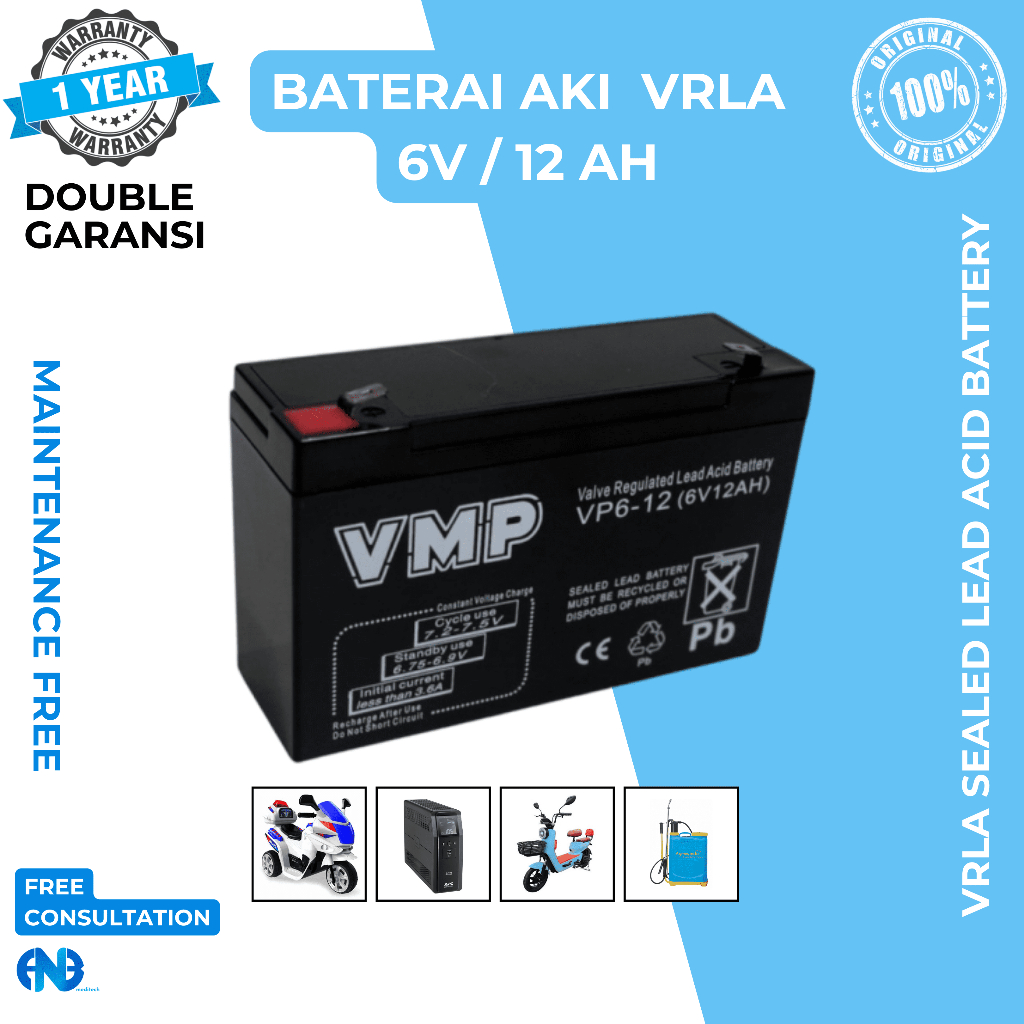 Aki Baterai UPS 6V 12AH 12 AH VMP Baterai Aki Kering VRLA UPS APC ICA