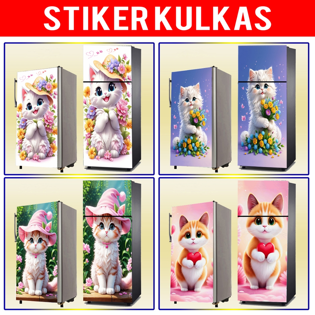 STIKER KULKAS 1PINTU, STIKER KULKAS 2PINTU, WALLPAPER KULKAS MOTIF KUCING