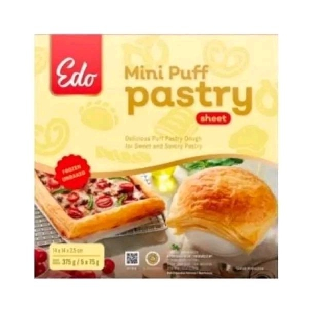 

EDO Mini Puff Pastry Sheets 375gr Premium Lembaran ukuran 14 x 14 x 2,5 cm Praktis Renyah Garing Lembut