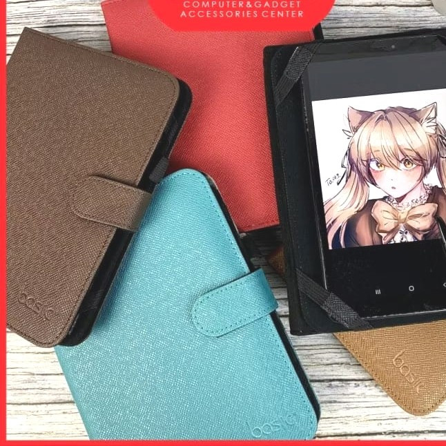 Casing case cover dompet hp tab universal 8 in 8 inch coklat