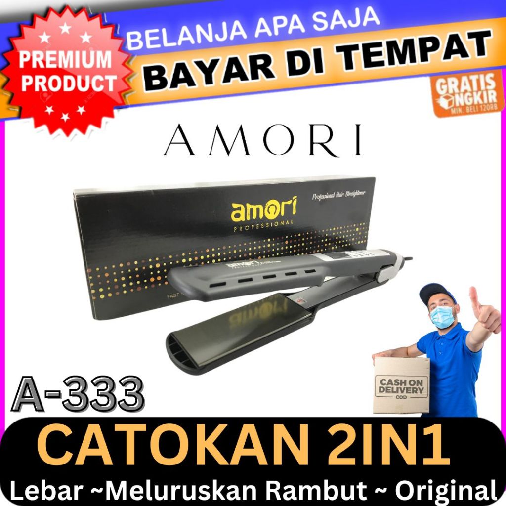 Catok Amori Lurus Plat Lebar 333 Professional Pro Ionic Original Catokan Rambut Ion Layar LCD