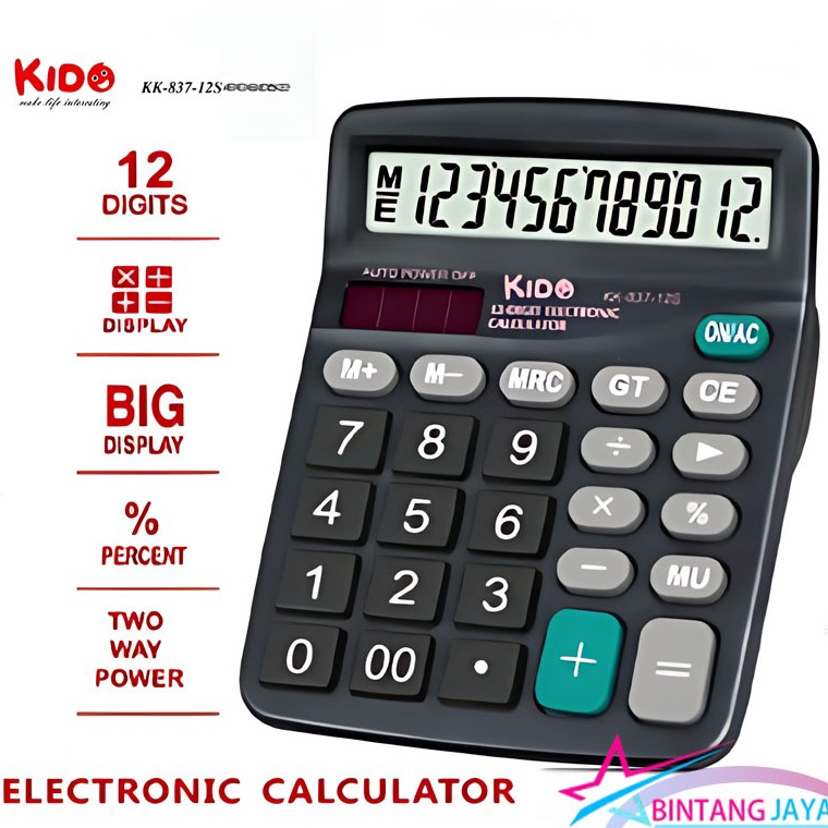 

KODE T55Z Kalkulator Energi Surya 12Digit Electronic Calculator KIDO KK83712S