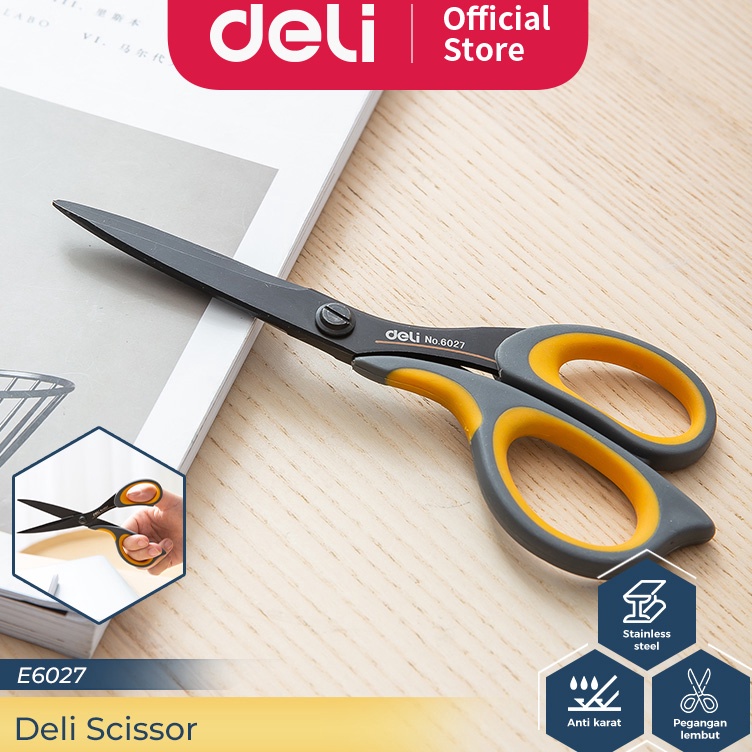 

KODE X68S Deli Scissor Gunting Berlapis Teflon BesarKecil Anti Karat Desain Ergonomis E627 E77757