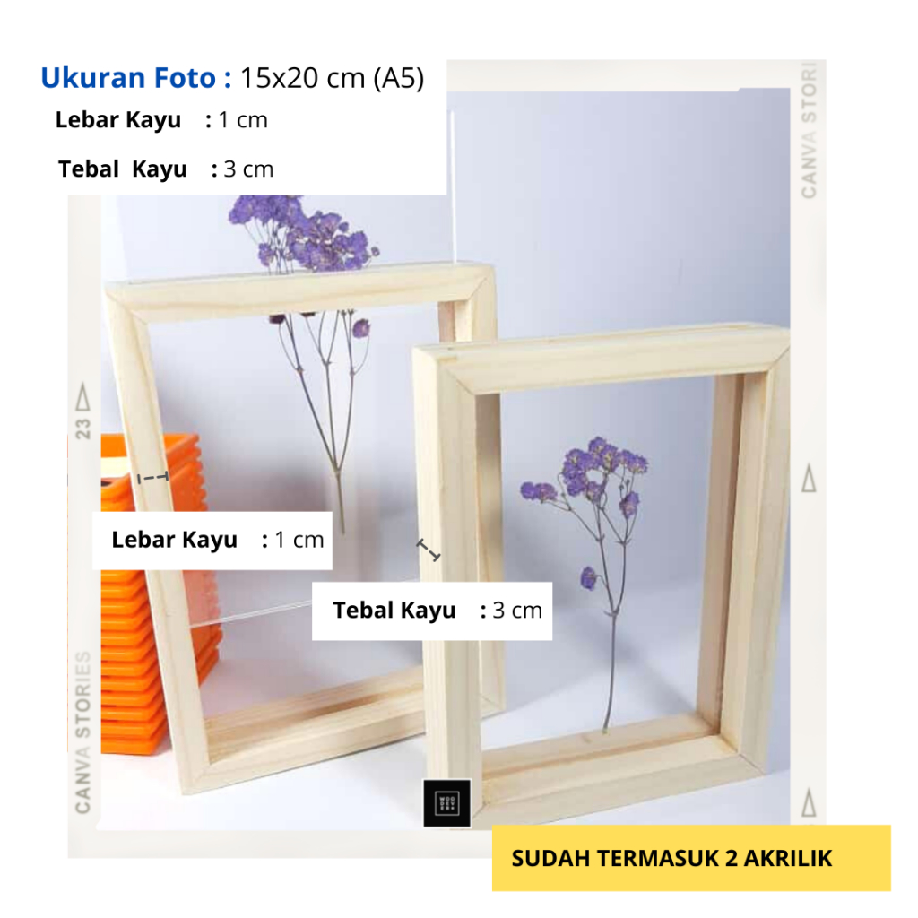 Frame A5 (15x21) 2 Sisi Bingkai Kayu - Frame Foto Double Glass