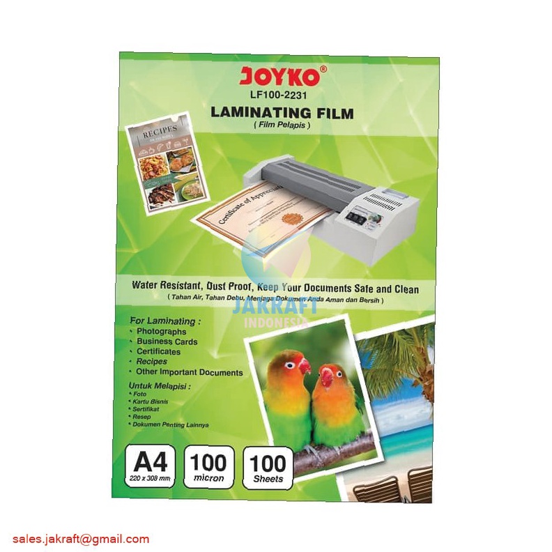 

KODE K14Z 1 Pcs Plastik Laminating Glossy A4 JOYKO LF12231 Tebal Film 1 Micron 22 x 31 Cm Kuat Murah Mengkilap