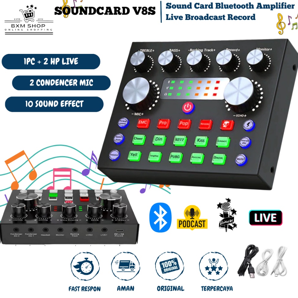 Soundcard V8s Broadcast Microphone Bluetooth V8S SoundCard Live Mixer Audio USB External h S2P2