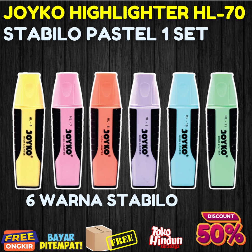 

KODE V66Q 1 SET WARNA PASTEL HIGHLIGHTER STABILO JOYKO MURAH