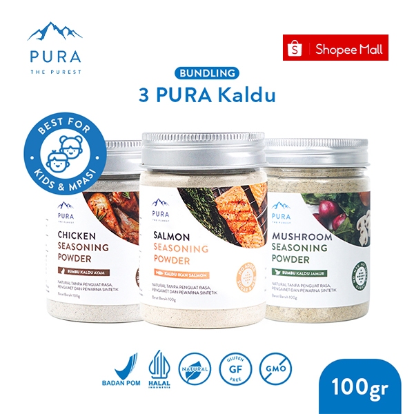 

Pura Kaldu Asli | 3 Bumbu Kaldu Ayam Kampung, Sapi, Jamur & Salmon (100gr) - Kaldu Mpasi - BB Booster - No Msg - No Gula - Kaldu Serbaguna - Gluten Free