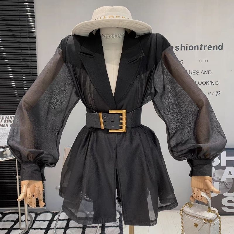 BLAZER OUTER SEXY black see thru Blackpink tule 2024 new arrival GZ platinum mall bkk not vshop