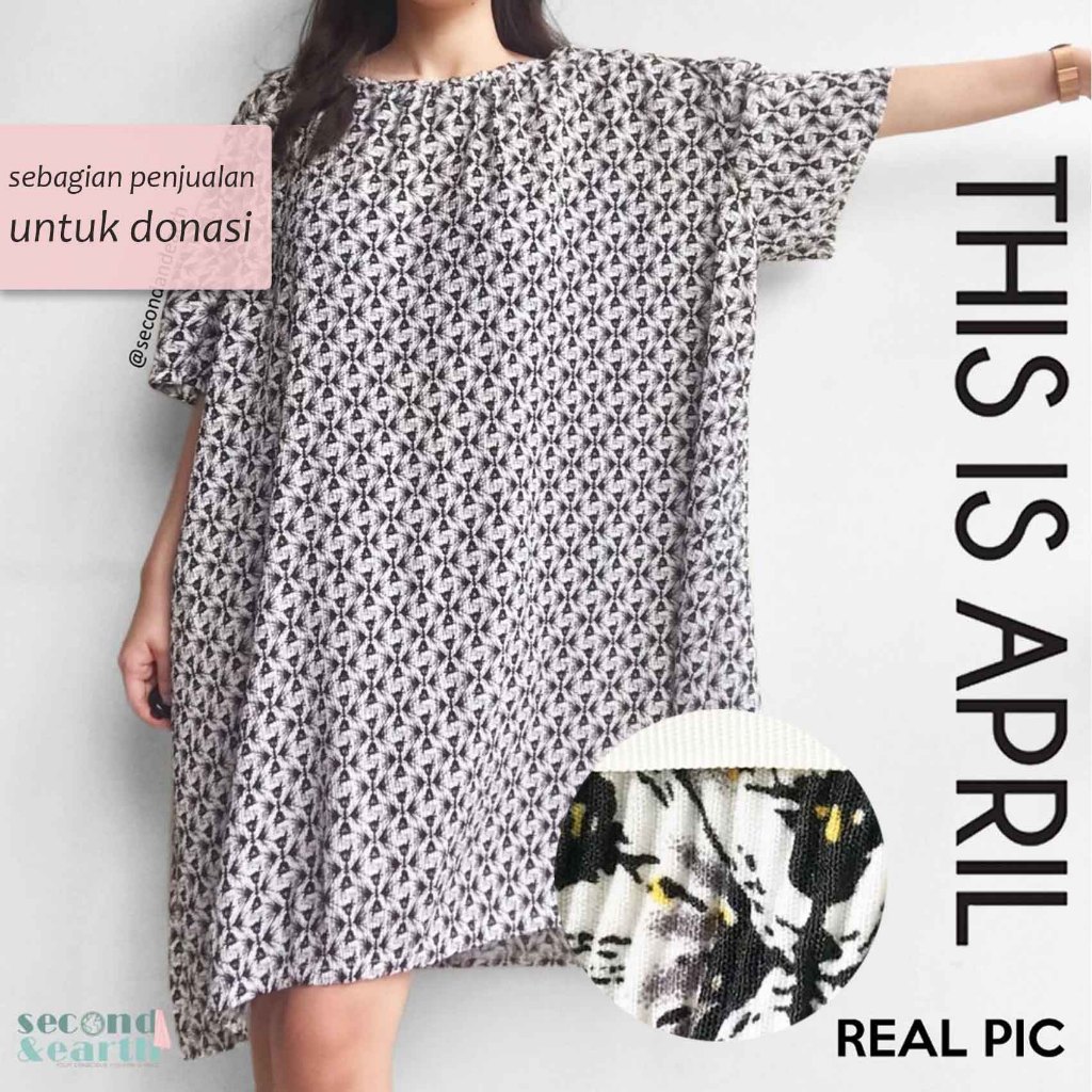 LIKE NEW This Is April Dress Jumbo (S-XXL) Plisket Terusan Midi Dress Oversized Lipit Lurus Lengan 3