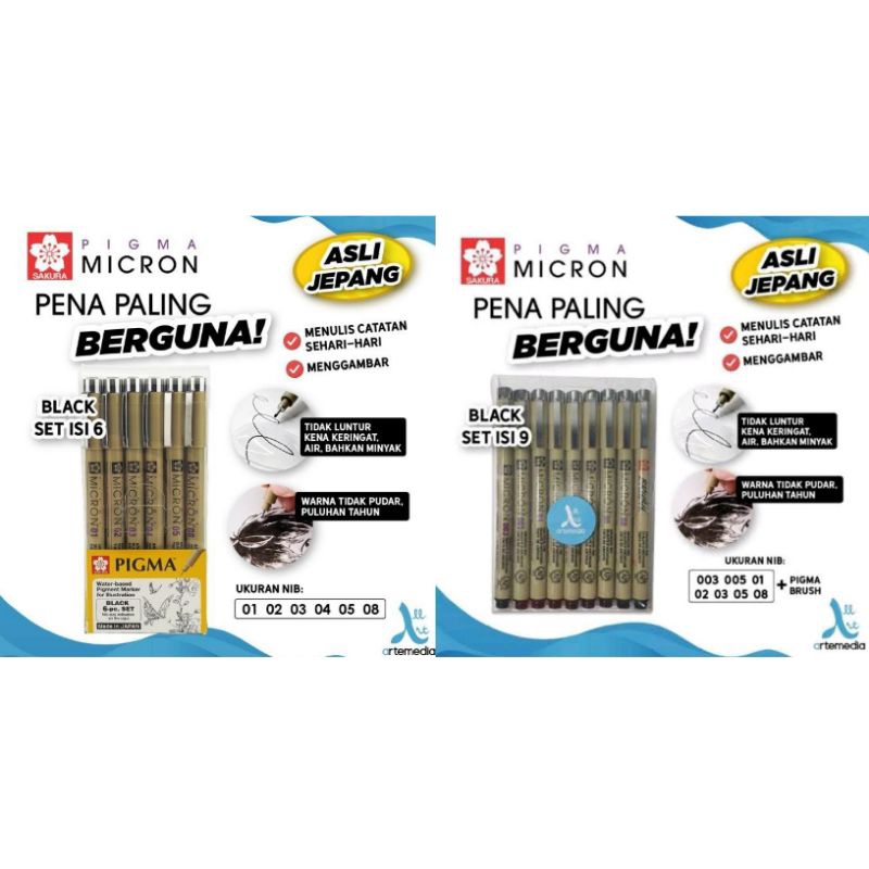 

SAKURA PIGMA MICRON BLACK PIGMENT DRAWING PEN SET 6 9 SPIDOL PULPEN GAMBAR
