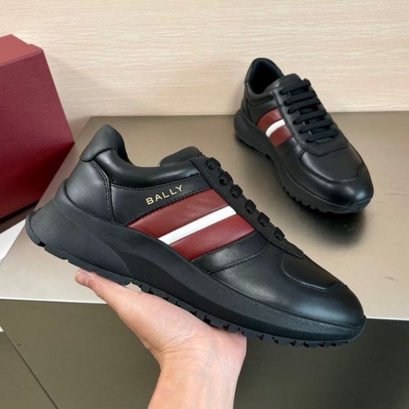 Sepatu Sneaker Pria Bally Hitam List Merah Putih Import Mirror Vvip 139