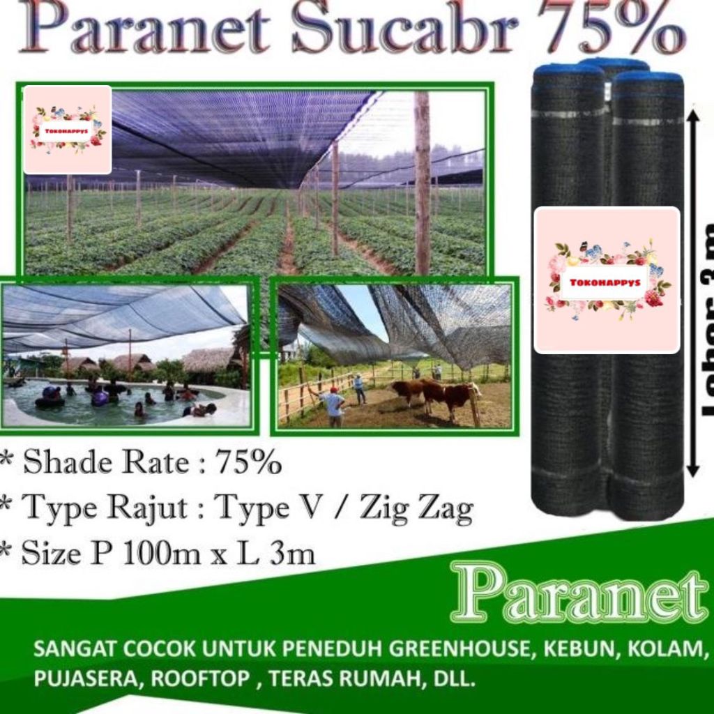 Jaring Paranet 75% Lebar 3 Meter - Shading Net 75% - Paranet 1 Roll - Jaring Hitam