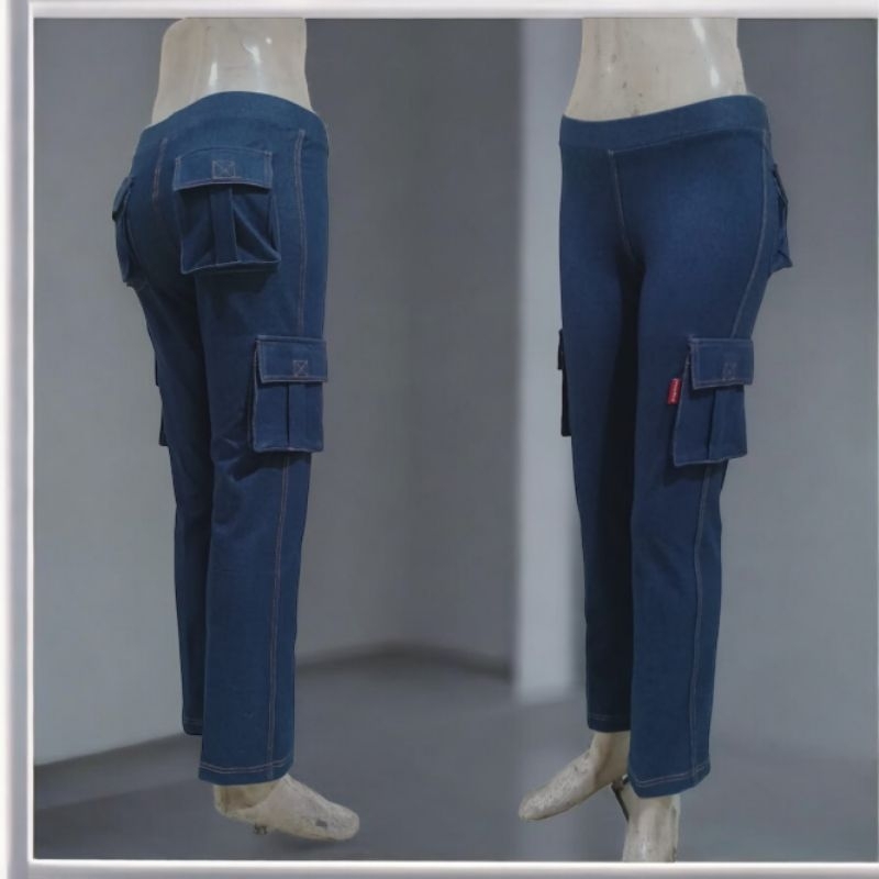 unclewest celana model PDL/cargo bahan denim spandek