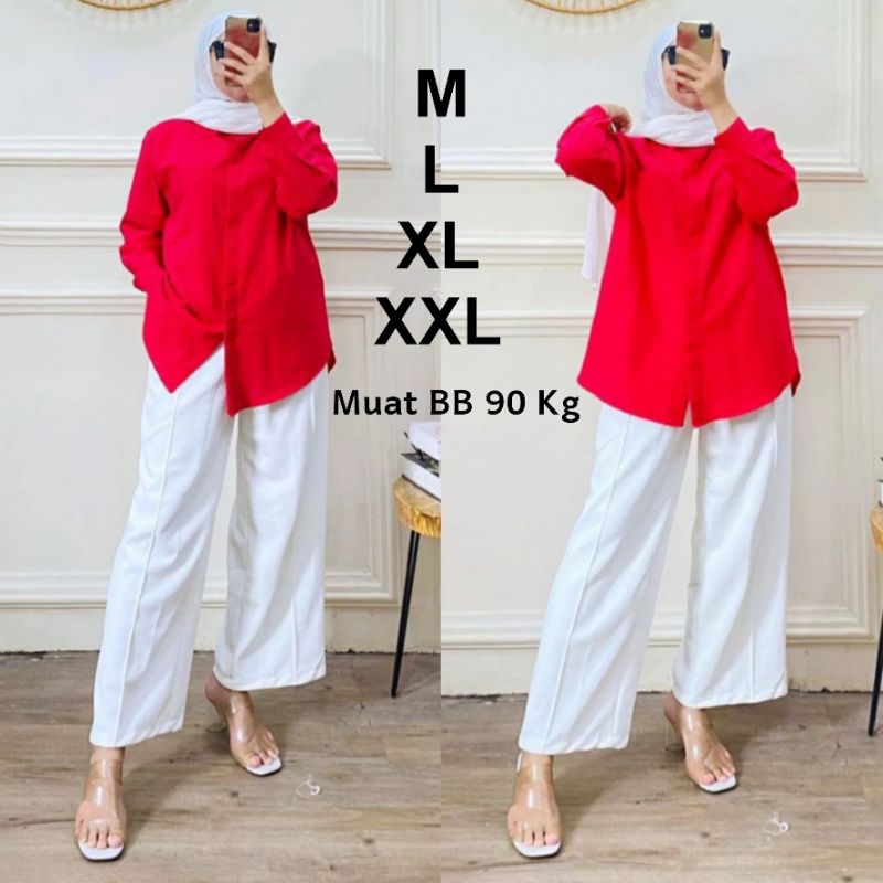 Kemeja Warna Merah - Kemeja Merah Putih Agustusan - Atasan Warna Merah - Kemeja Karnaval warna merah