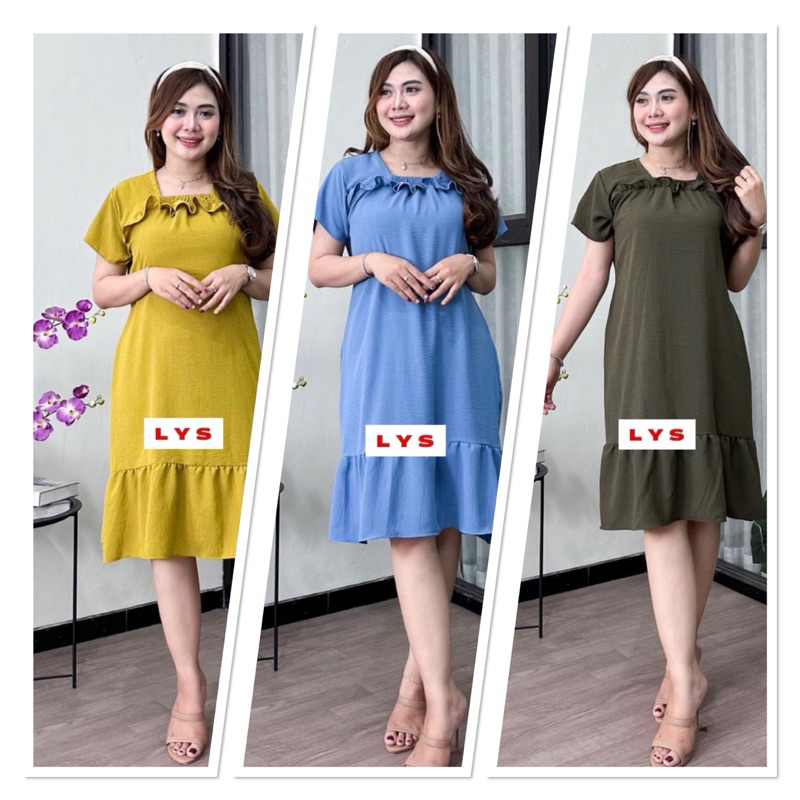 Paket hemat isi 3Pcs Daster Yura Ruffle Bawah Kerut Dada Lengan pendek tali samping kanan kiri panja