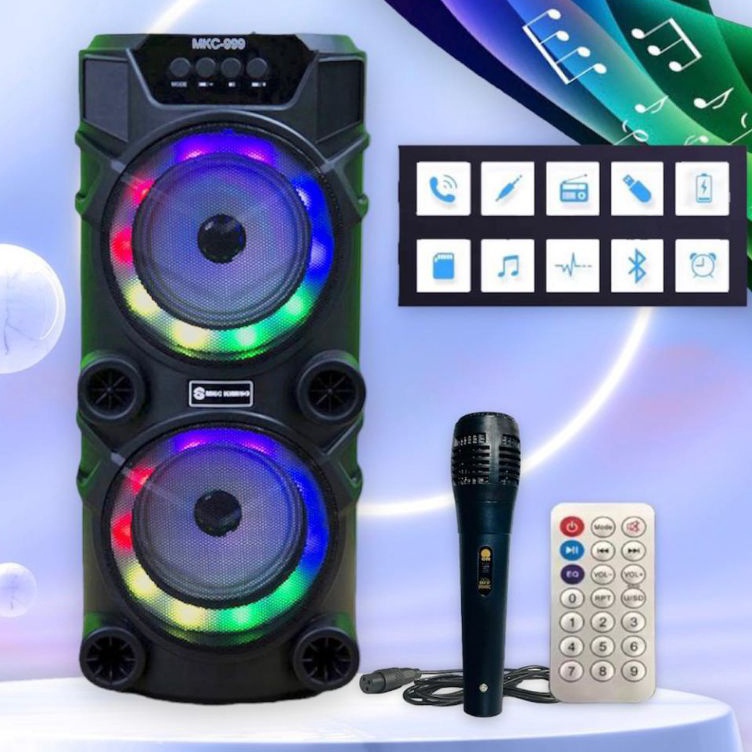 Teknologi Terkini AUDIO BLUETOOTH SPEAKER BASS MKC  KIMISO QS 999 POBLE SPEAKER WITH PARTY LIGHT MKC