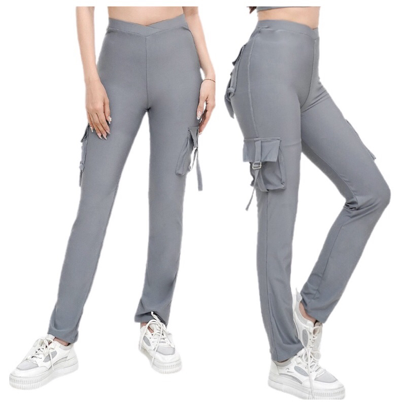 Celana Senam / Gym Cargo Joger Wanita Kantong 4 Bahan Super Premium || Celana Joger Pants Terbaru