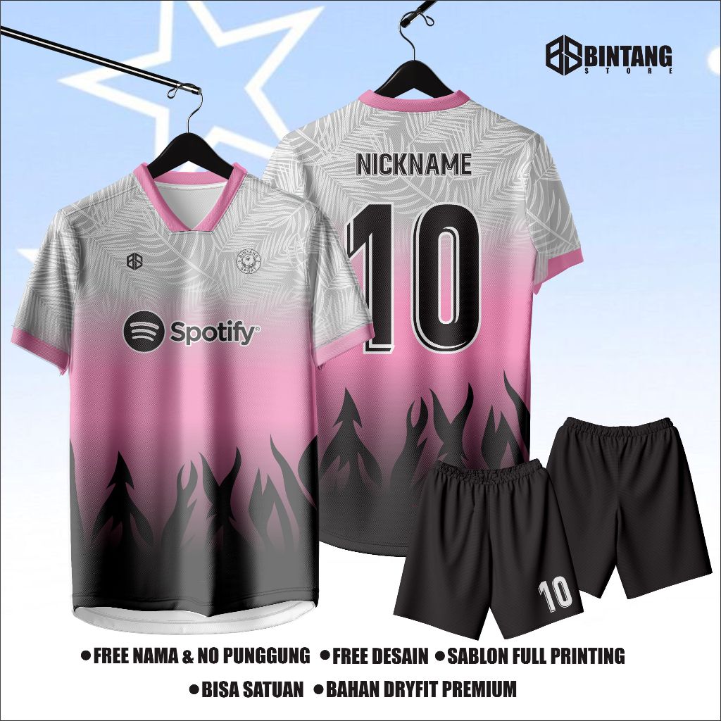 Jersey futsal printing jersey bola black pink rose baju bola baju futsal gratis nama nomor punggung