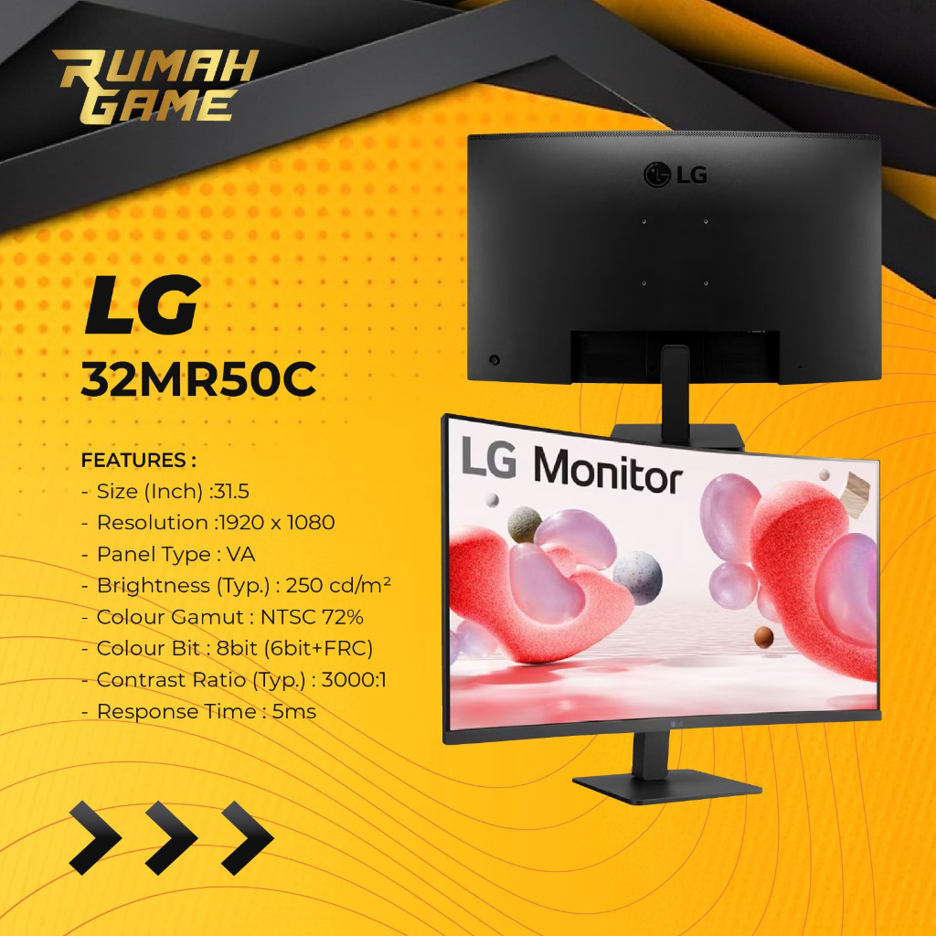 Monitor LED LG 32" 32MR50C-B Full HD Curved monitor with AMD FreeSync Monitor LG Melengkung 32inch /
