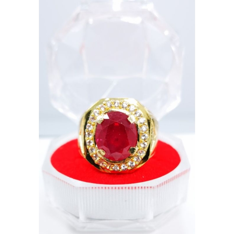 CINCIN PRIA BATU AKIK PERMATA RUBY CUTTING RING GOLD ASLI NATURAL SIAP PAKAI