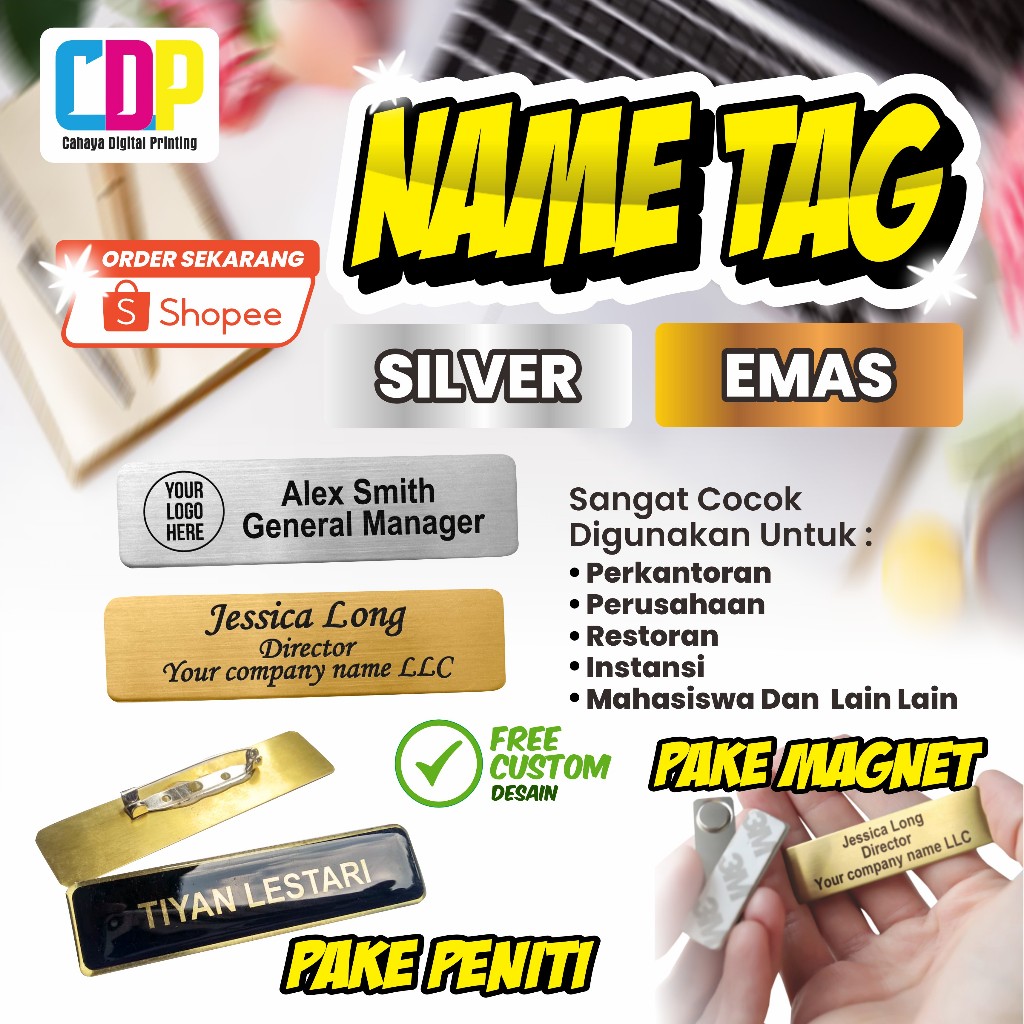 

Name Tag Emas/Silver (Peniti/Magnet)