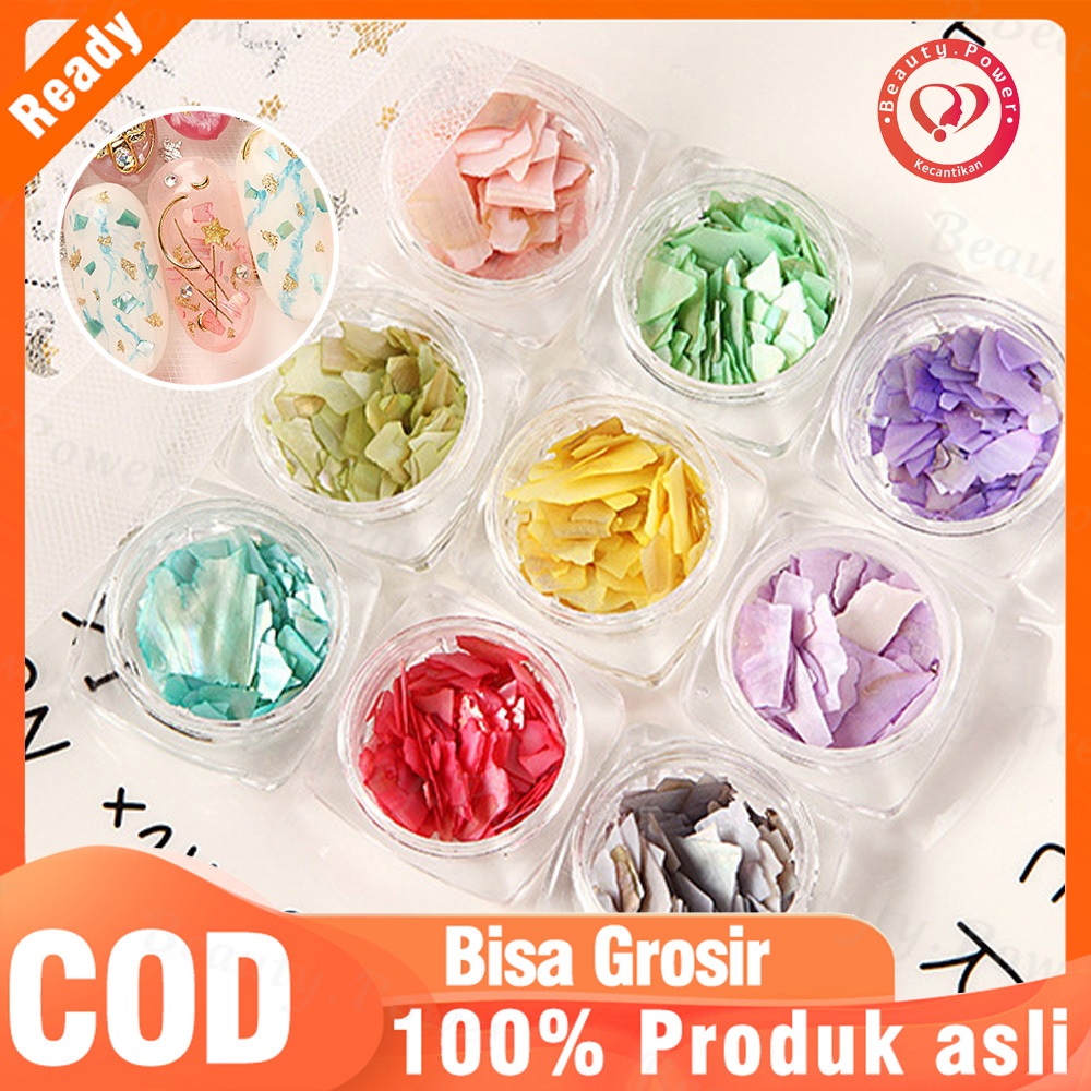 1 Kotak Shiny Sea Shell Dust Nail Art accessories Pecahan kulit kerang aksesoris hiasan kuku /Manik-