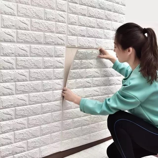 Wallpaper Dinding 3D FOAM / Sticker Dinding / Wallpaper Foam 3D / Wallfoam Motif Batu Bata Putih