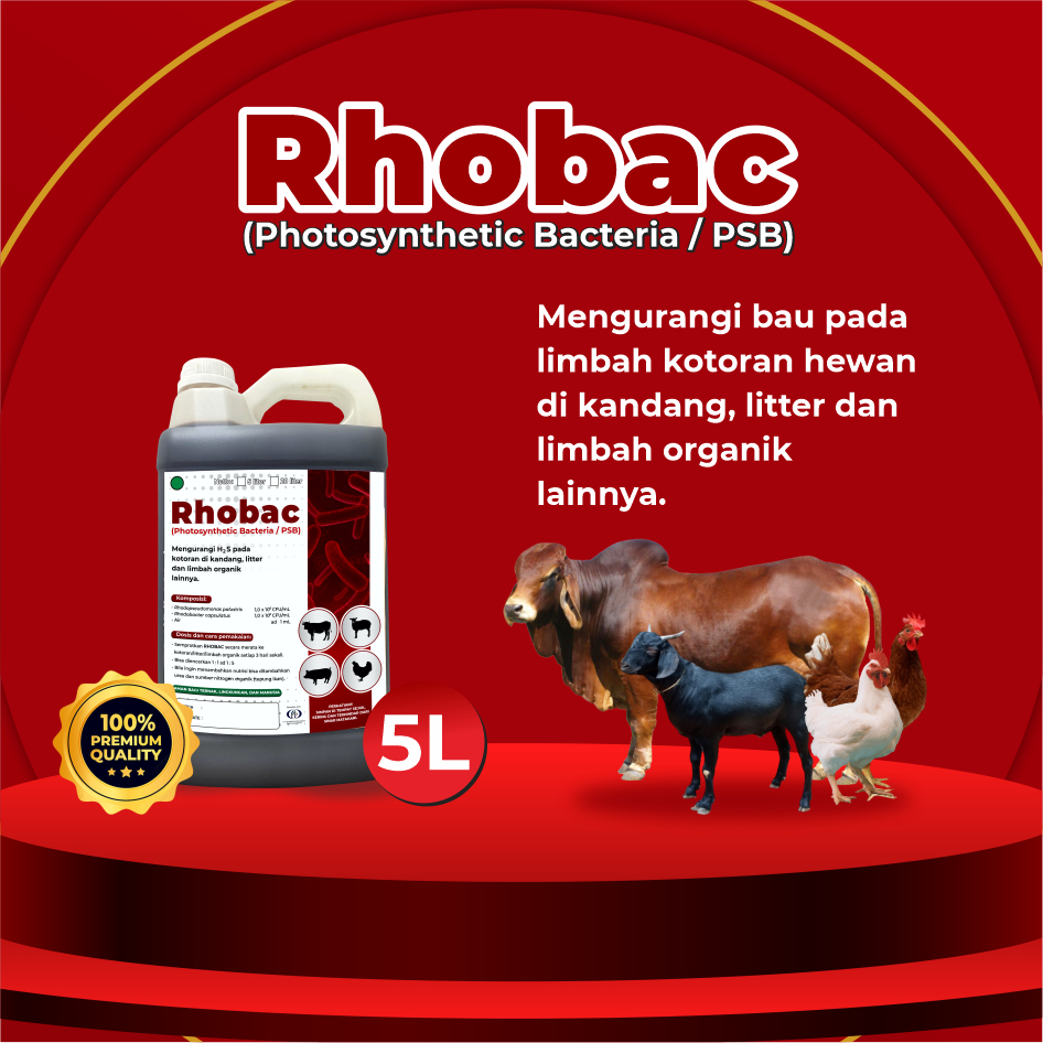 Rhobac 5 L - Dekomposer Penghilang Bau Amoniak Kandang dan Kotoran Ternak dengan Cepat