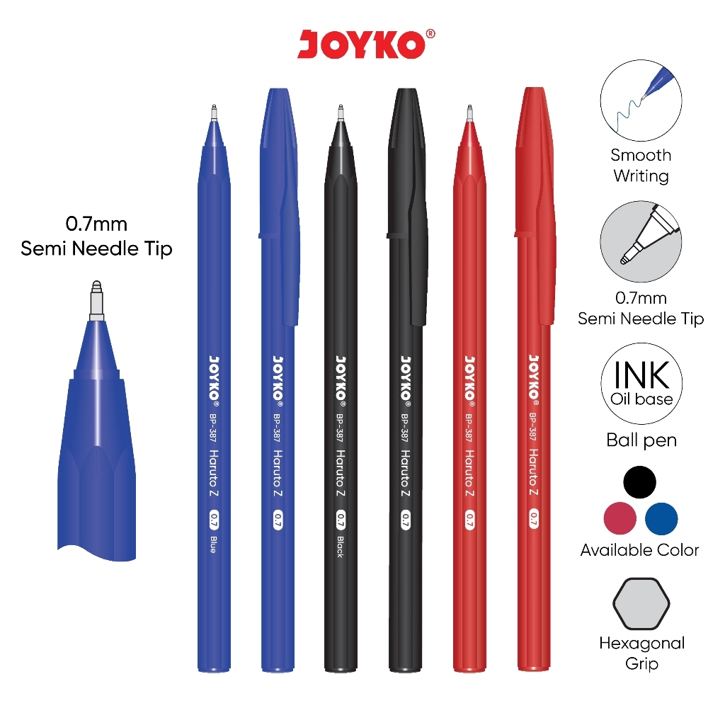 

JOYKO BALL PEN BLACK BLUE RED PENA PULPEN JOYKO BP-387 HITAM BIRU MERAH HARUTO Z BOX LUSIN [12PCS]