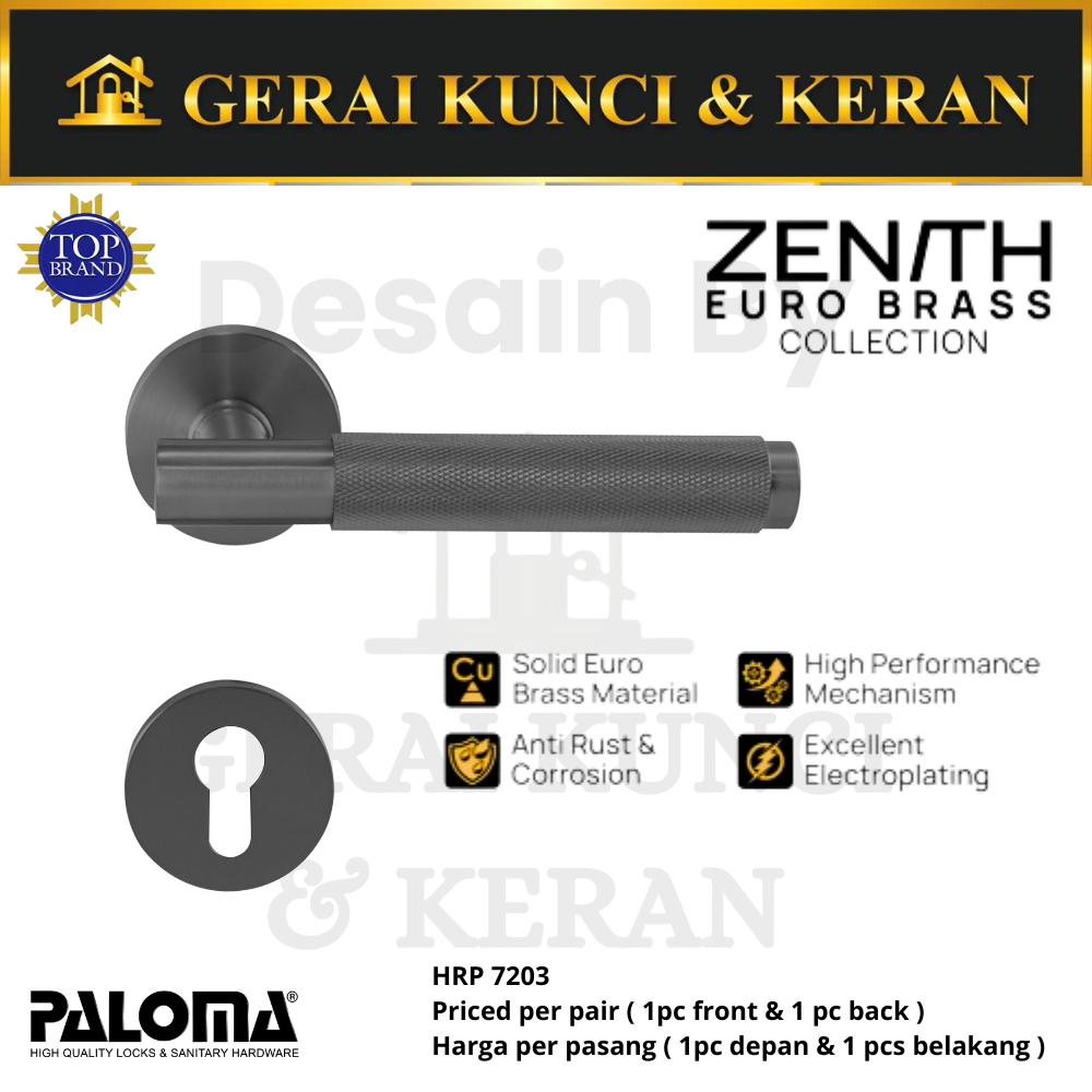 PALOMA HRP 7203 HAGEN BB Handle Gagang Pintu Roses Door GUN METAL