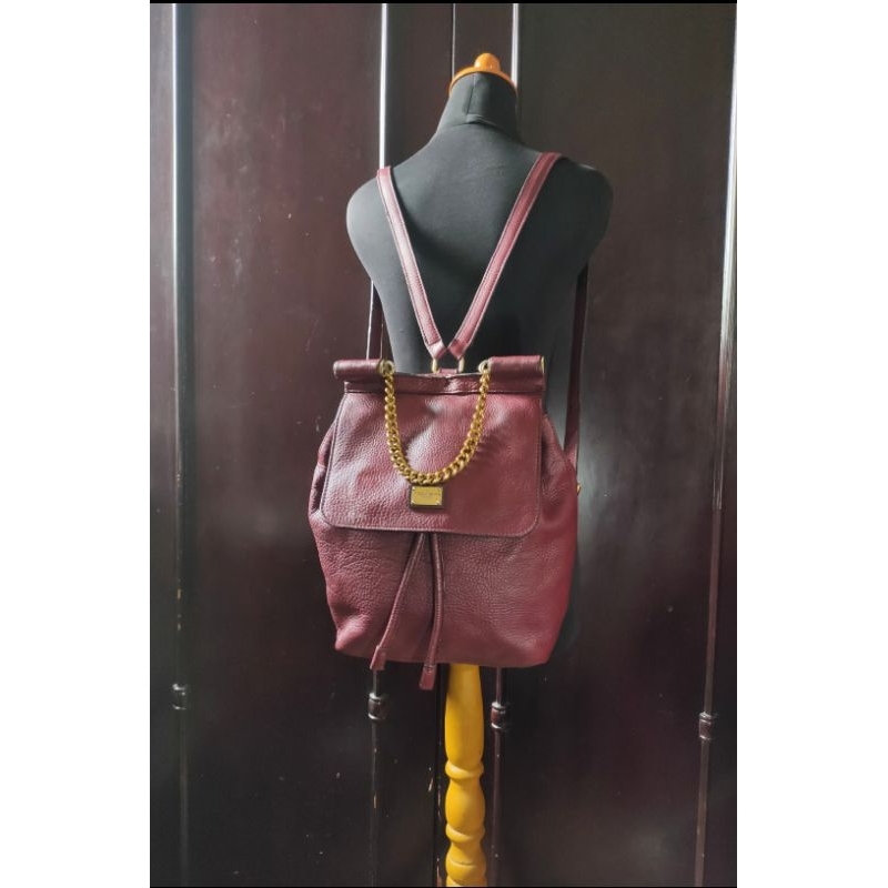 Backpack / Tas Ransel Kulit Asli  D O L C E  &  G A B B A N A  Sicily  Maroon Preloved/second