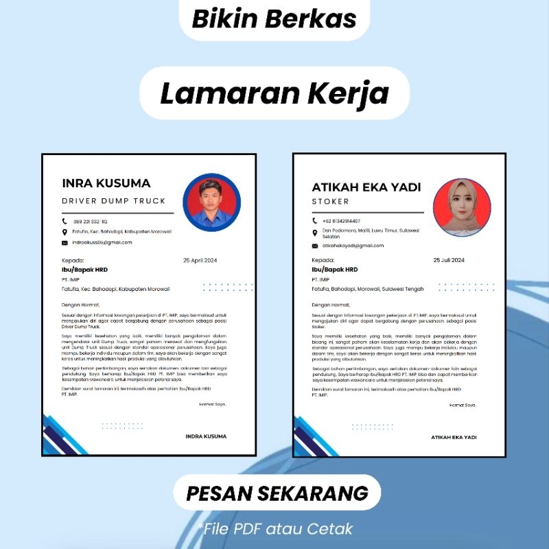 

Jasa Pembuatan Lamaran Kerja | Design Keren & Profesional | Dijamin Dilirik HRD | 100% Lolos