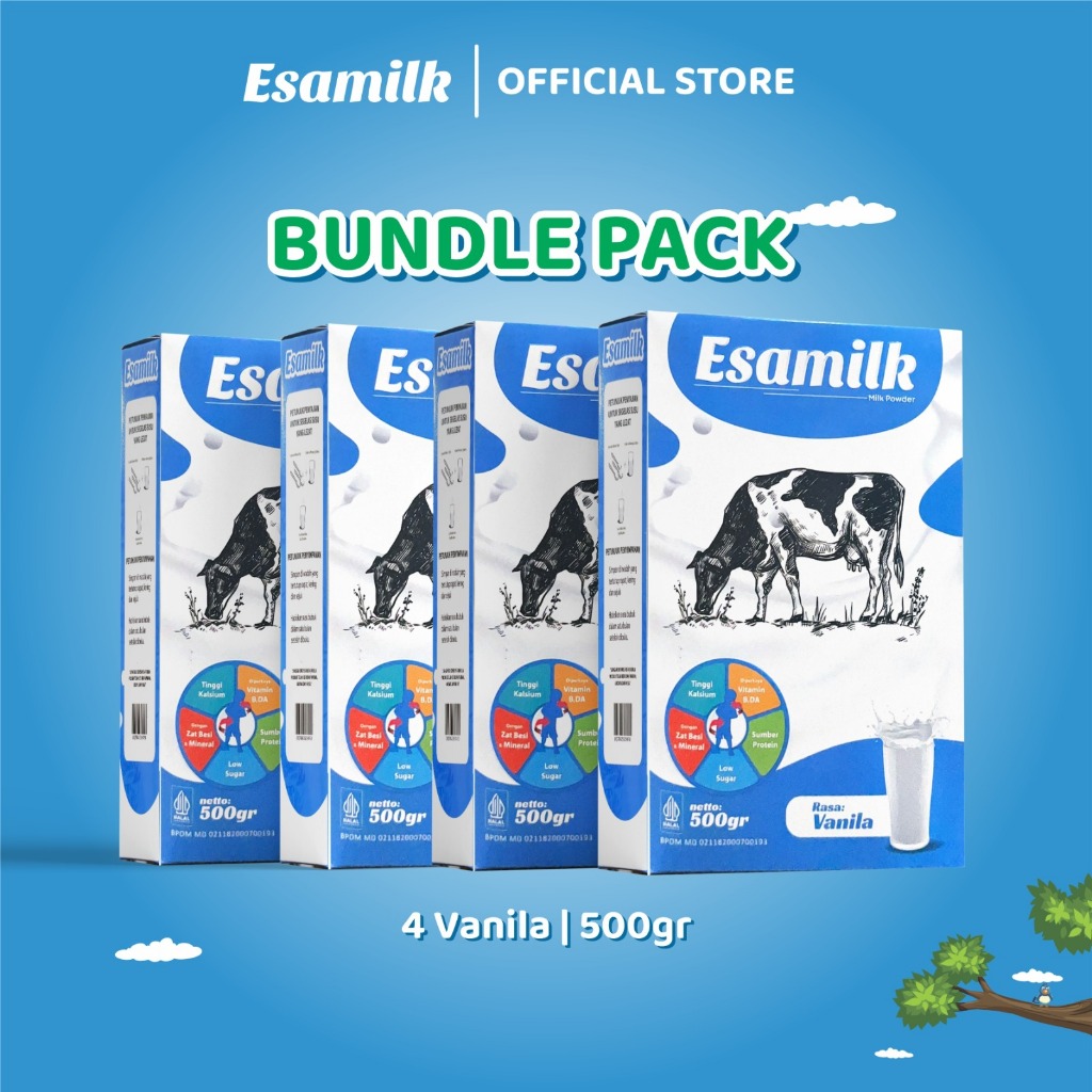 

PAKET ISI 4 Esamilk Vanilla 500gr | Susu Sapi Bubuk Susu Penggemuk, Peninggi & penambah berat Badan