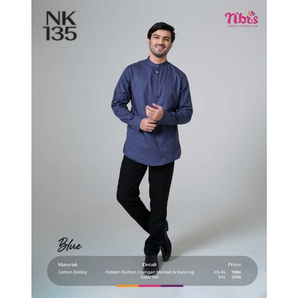 NK 135 / KOKO NIBRAS /BAJU MUSLIM PRIA DEWASA / BAJU KOKO LENGAN PANJANG NIBRAS / KOKO LENGAN PENDEK