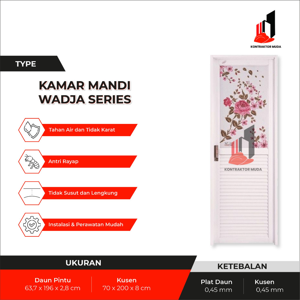 TB KONTRAKTOR MUDA - (WADJA SERIES) Full Set Pintu Kamar Mandi Aluminium Wadja 200x70 Full Kaca Anti