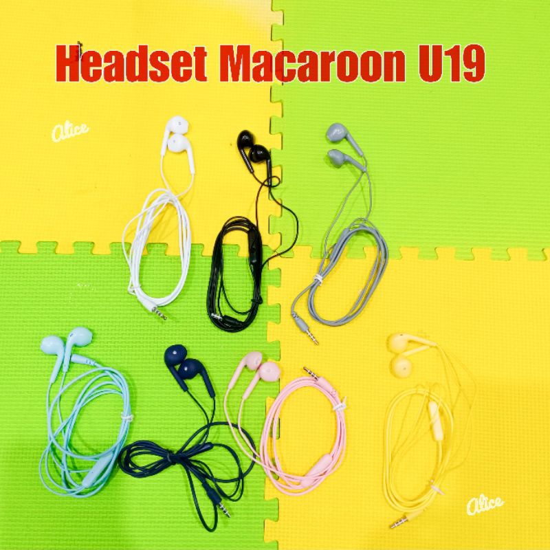 Headset Macaroon U19 warna warni Putih Hitam Abu Biru Navy Pink