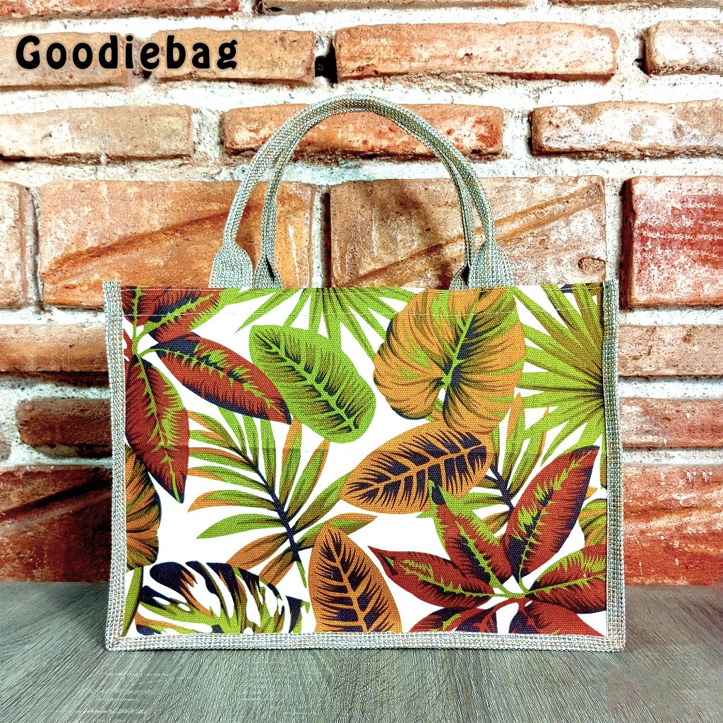 TOTE BAG GONI DAUN CREAM BAHAN GONI UKURAN BESAR - TAS GONI / TOTE BAG WANITA