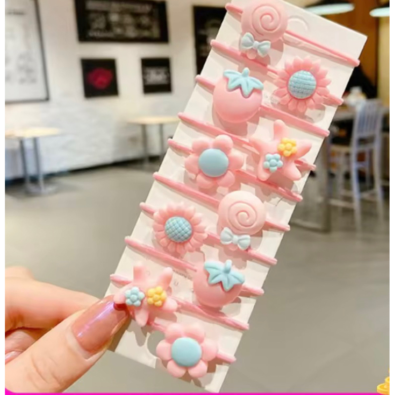 Ikat Rambut Elastis Kecil Model Pita Hewan Bunga Mahkota set isi 10pcs | ikat rambut lucu kartun | i