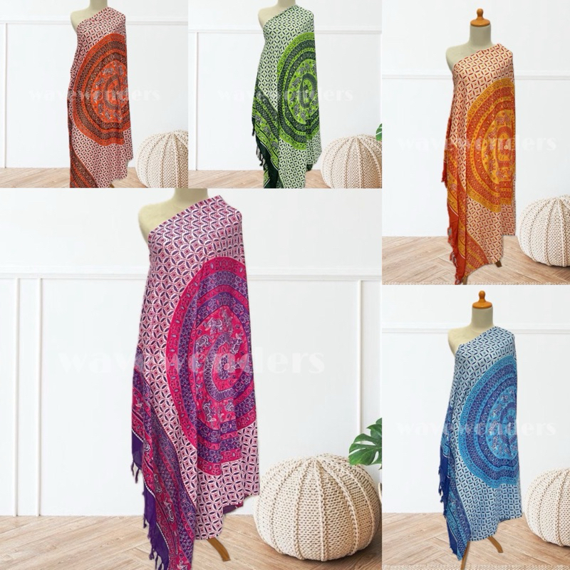 KAIN PANTAI BALI / SARUNG PANTAI MOTIF MANDALA GAJAH BAHAN RAYON ADEM