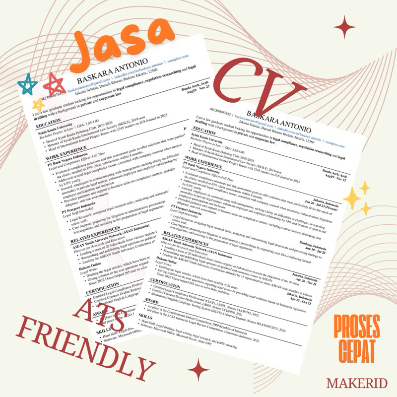 Jasa Pembuat CV ATS | Jasa Desain CV | JASA CV | CV ATS | CV CREATIVE